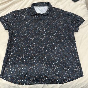 Blue and orange speckle drop hem s/s performance polo XXL bylt basics